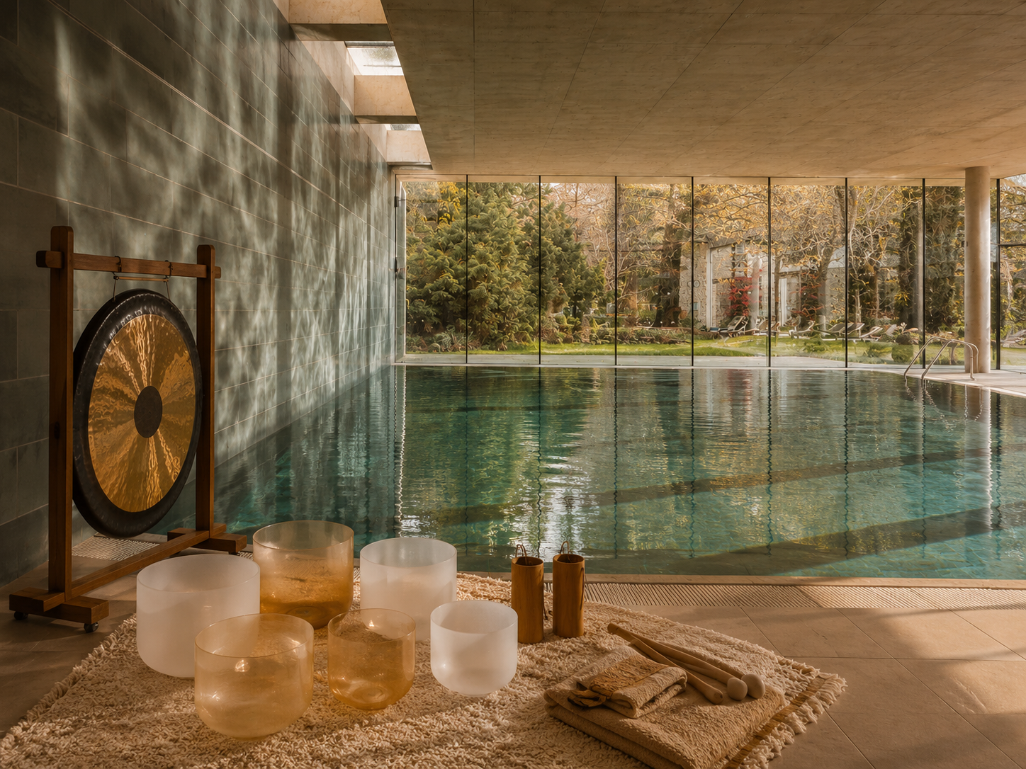 The spa pool at Cowley Manor set for a floating sound bath